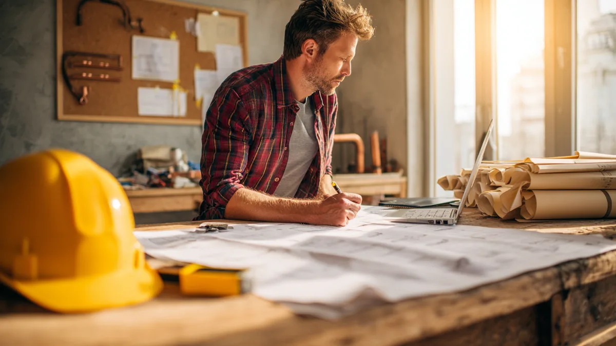 Artisan et client discutant de l'acompte chantier lors d'une visite de rénovation