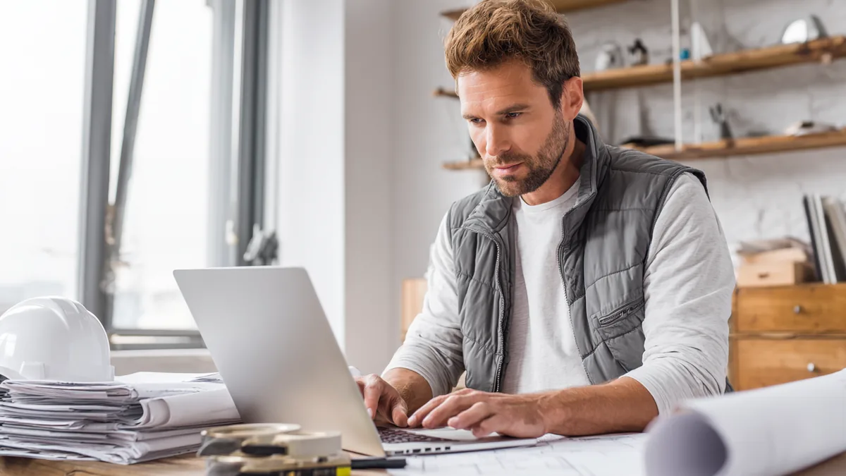 Artisan remplissant un modèle de facture conforme BTP