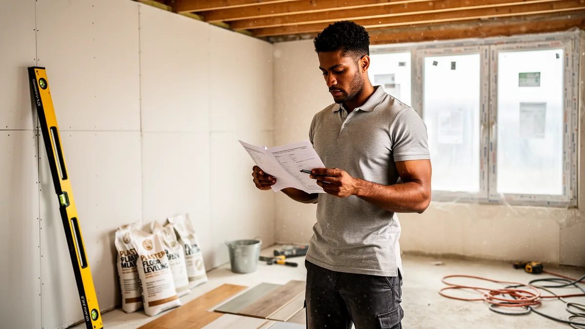 Menuisier artisan consultant document de devis sur chantier